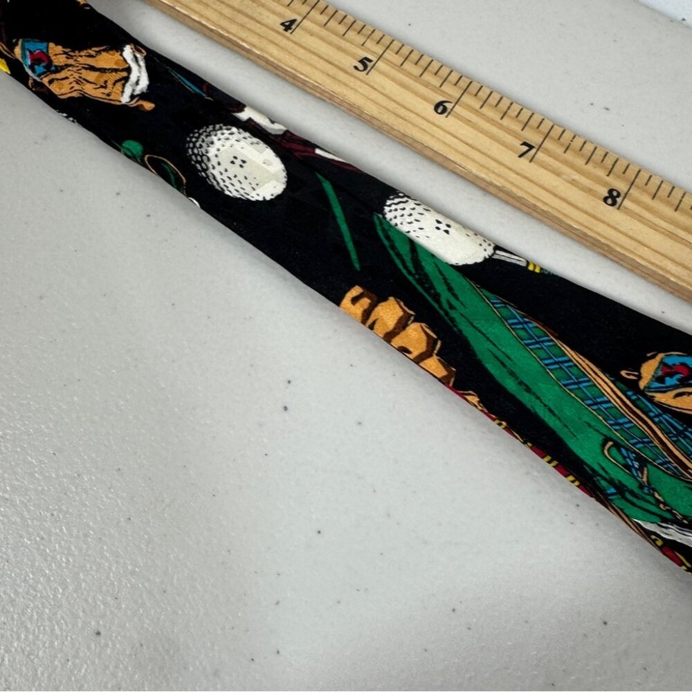 Vintage Golf Theme Silk Tie Black Novelty Golf Clubs Balls Summer Event Funky - Picture 7 of 14